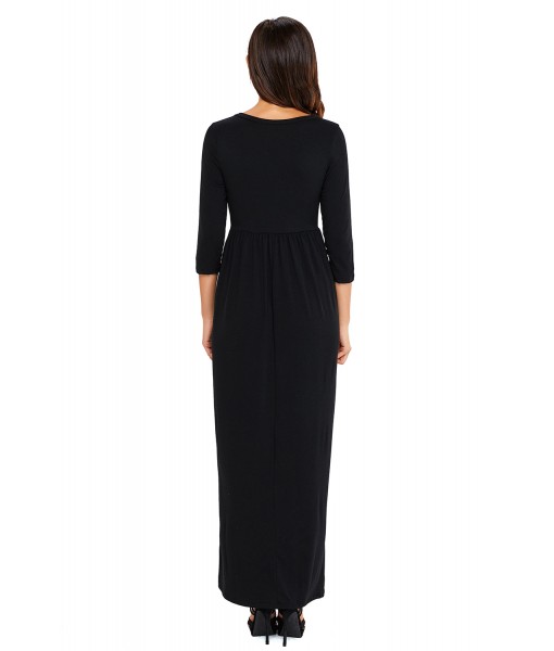 Black Pocket Design 3/4 Sleeves Maxi Dress