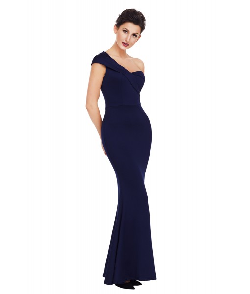 Navy Blue Sexy One Shoulder Ponti Gown