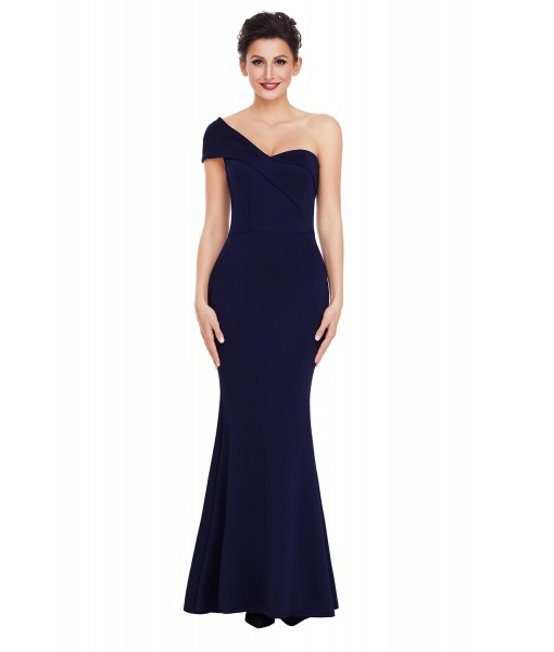 Navy Blue Sexy One Shoulder Ponti Gown