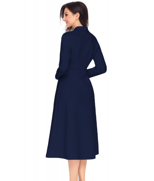 Navy Vintage Button Collared Fit-and-flare Dress