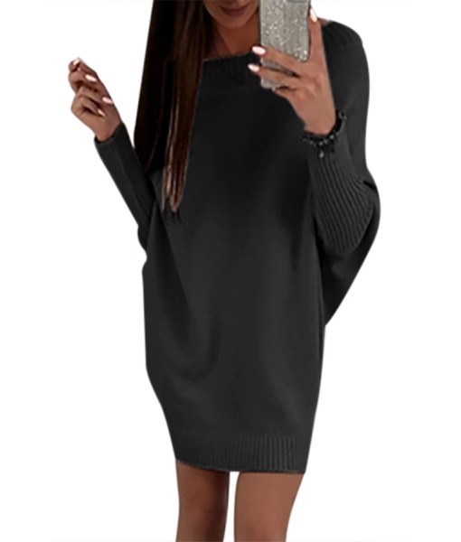 Black Stylish Long Sleeve Baggy Sweater Dress