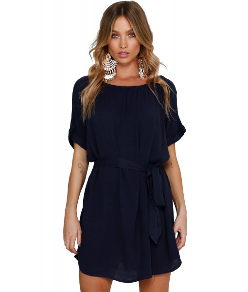 Navy Casual Chic Short Chiffon Dress