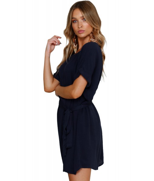 Navy Casual Chic Short Chiffon Dress