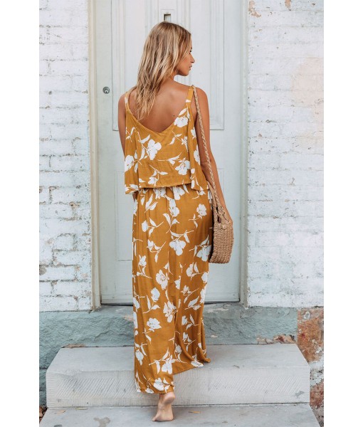 Chic Summer Boho Floral Maxi Dress in Mustard