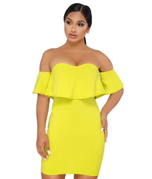 Yellow Off The Shoulder Ruffle Mini Dress