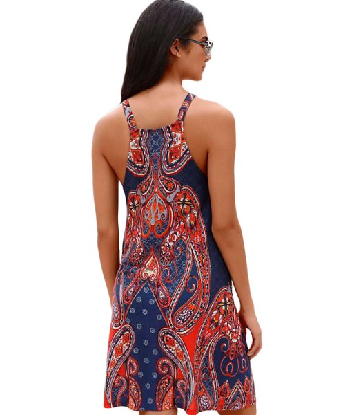 Navy Coral Bohemian Print Racerback Dress