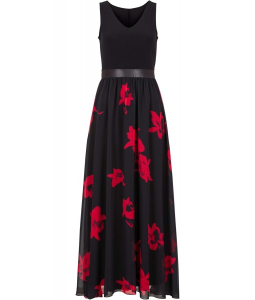 Black & Red Floral Mesh Skirt Sleeveless Maxi Dress