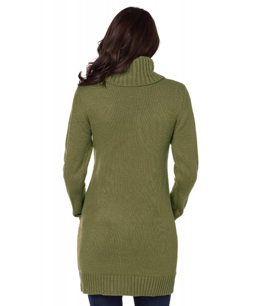 Olive Cowl Neck Cable Knit Sweater Dress