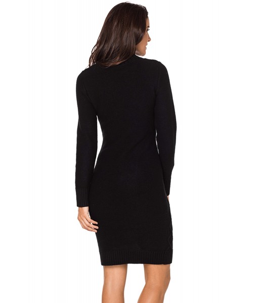 Black Cable Knit High Neck Sweater Dress