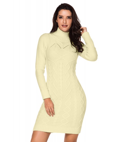 Apricot Cable Knit High Neck Sweater Dress