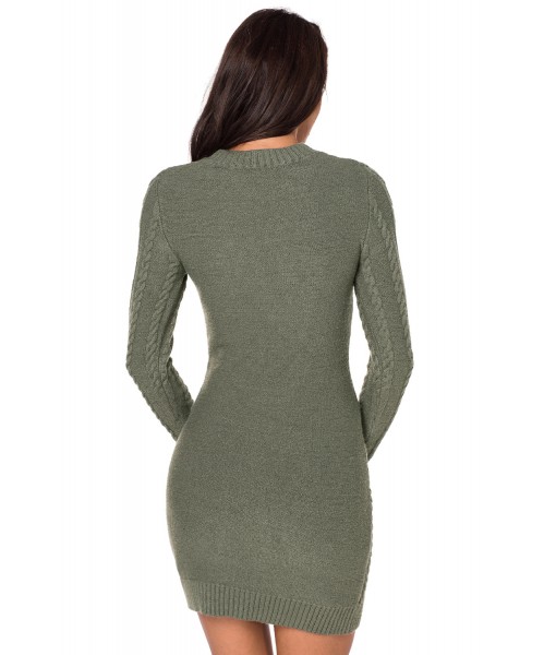 Army Green Slouchy Cable Sweater Dress