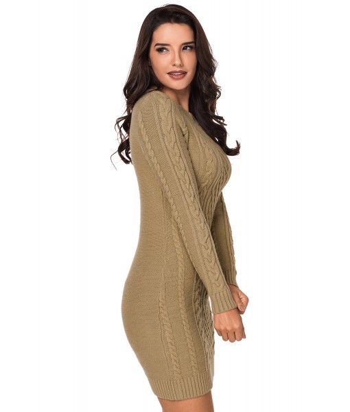 Khaki Slouchy Cable Sweater Dress