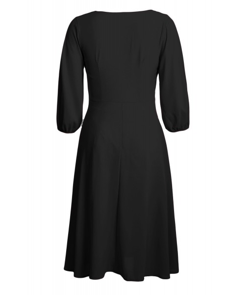 Black Button Front Balloon Sleeve Vintage Dress