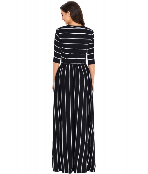 Black White Striped Casual Pocket Style Maxi Dress