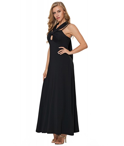 Black Self Tie Ribbon Wrap Maxi Dress