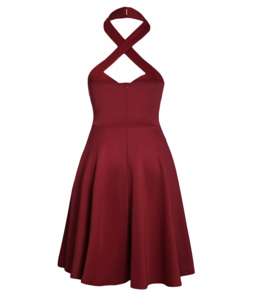 Burgundy Cross Halter Vintage Flare Dress