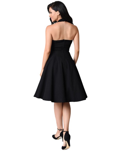 Black Cross Halter Vintage Flare Dress