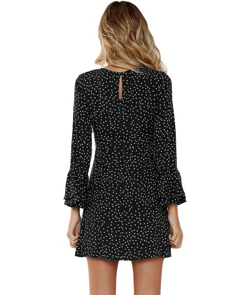 Black Polka Dot Flared Sleeve Mini Dress