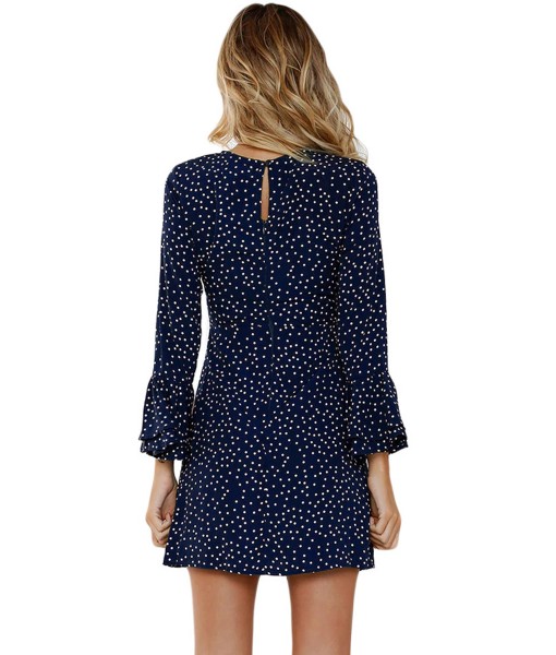 Navy Polka Dot Flared Sleeve Mini Dress