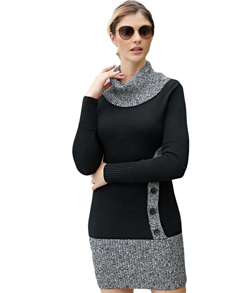 Black Gray Button Front Sweater Dress