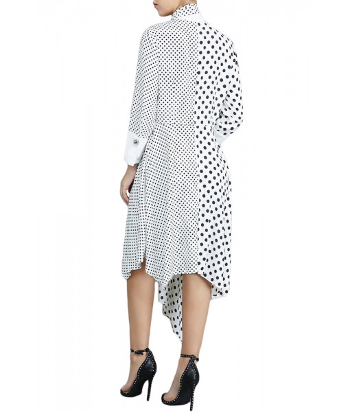 White Polka Dot Asymmetric Vintage Dress