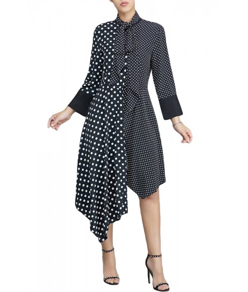 Black Polka Dot Asymmetric Vintage Dress